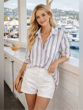GRAYSON Blue and White Stripe THE HERO Long sleeve Cotton Button Up Top 3